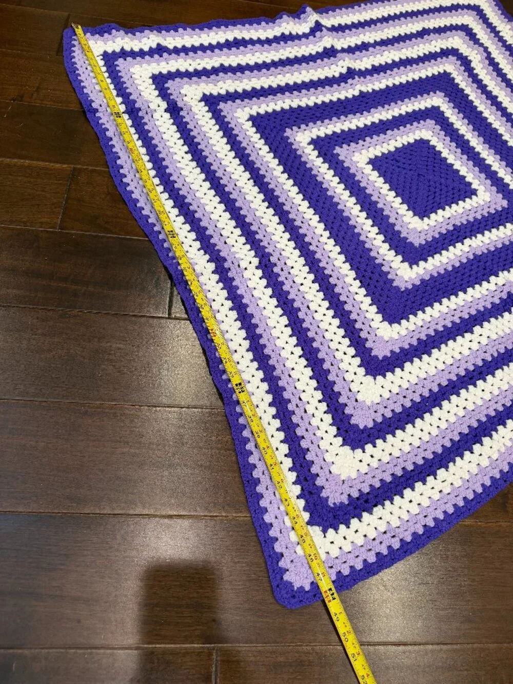 Vintage Handmade Crochet Crocheted Baby Blanket Approximately 4 ft square Purple